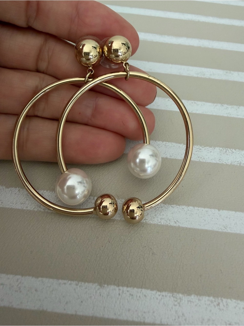 Neiman Marcus Gold Hoop Earrings with White Pearls
